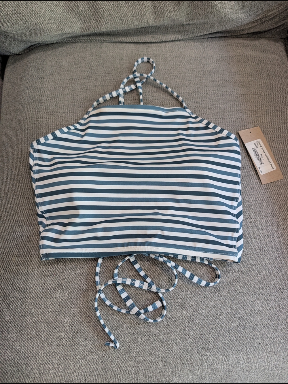 NWT Albion Striped Halter Crop Top - Green & White - Picture 2 of 4